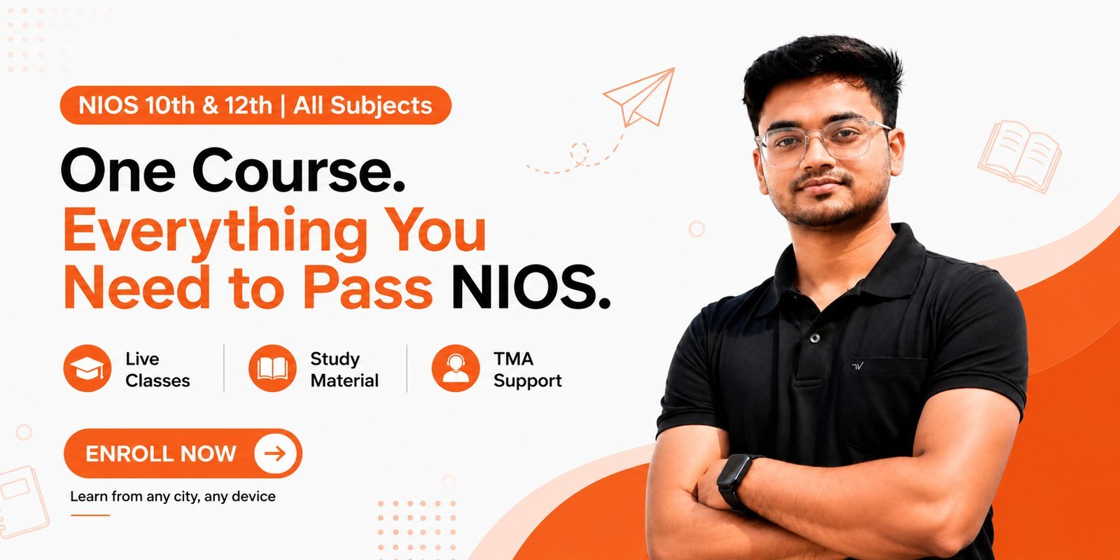 NIOS 10th and 12th all subjects — live classes, study material and TMA support