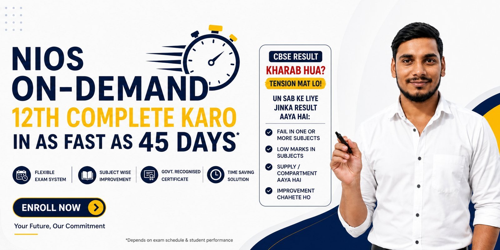 NIOS On-Demand Exam — clear failed or compartment subjects subject-wise